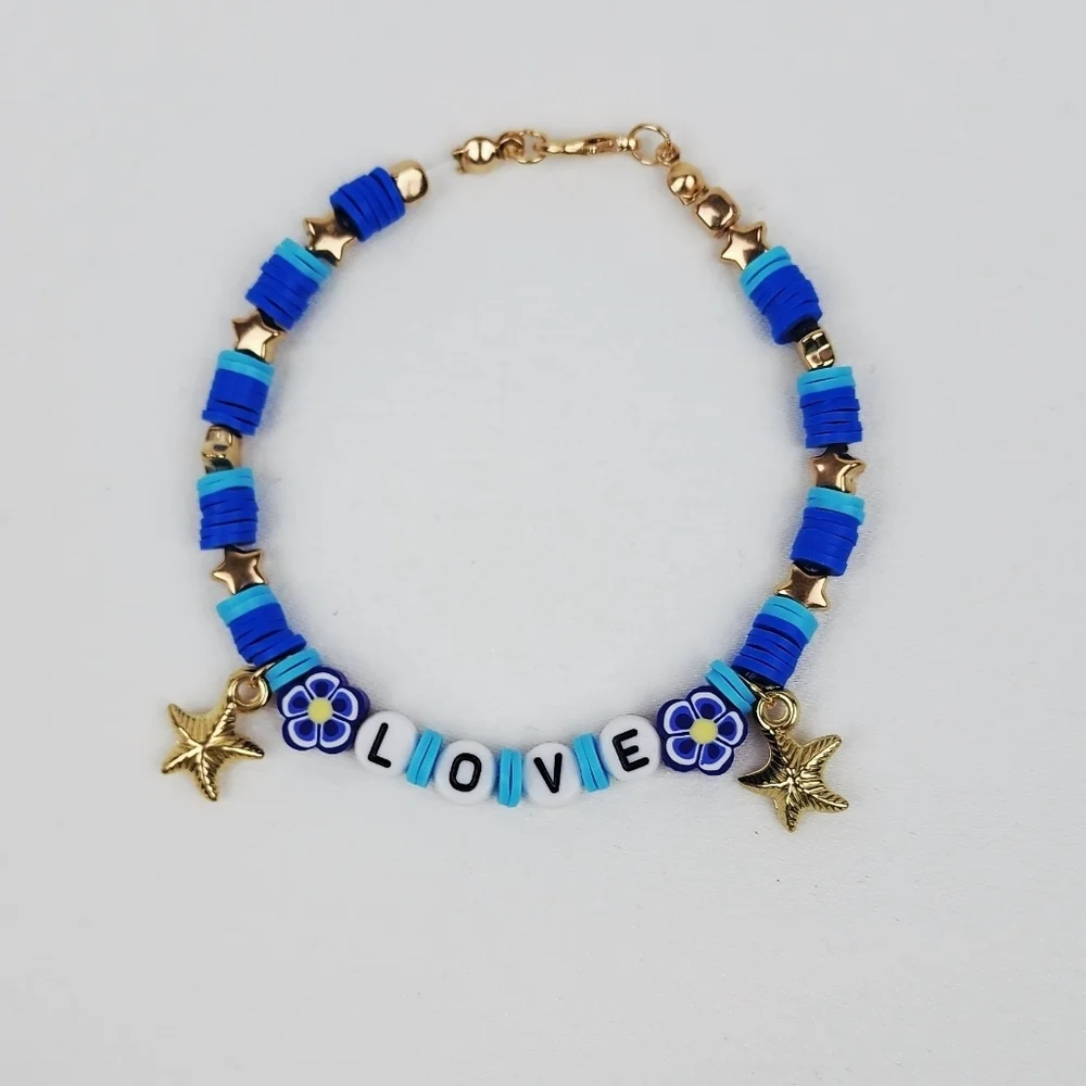 Handmade Love Star flower Blue Bracelet